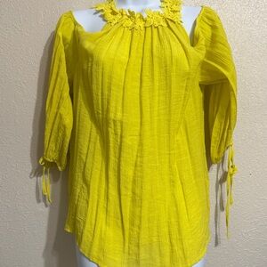 Unique Spectrum Yellow Blouse with Floral Accents